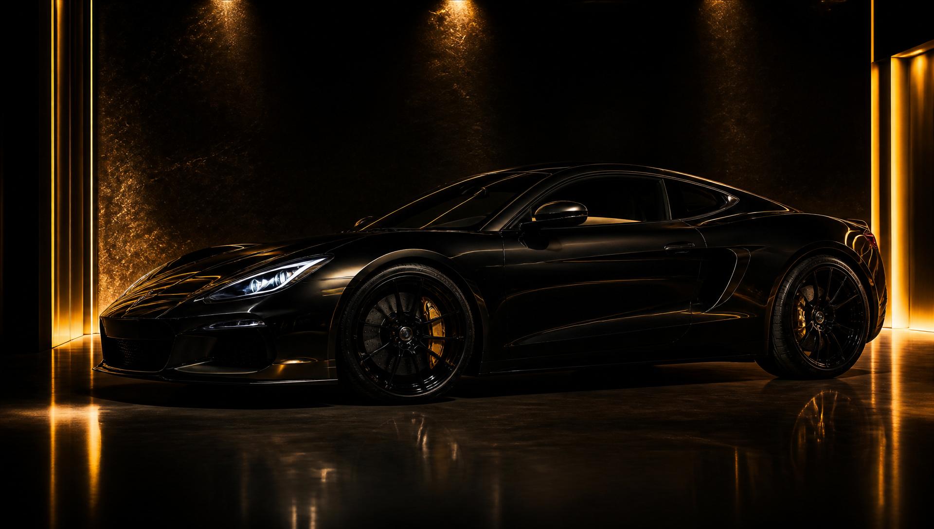 Black luxury supercar in detailing studio